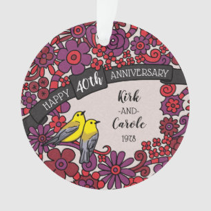 Personalisierten 40 Jahre alt, Ruby Floral Birds Ornament