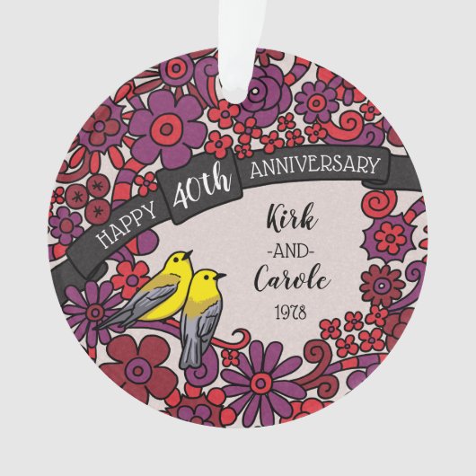Personalisierten 40 Jahre alt, Ruby Floral Birds Ornament (Vorderseite)