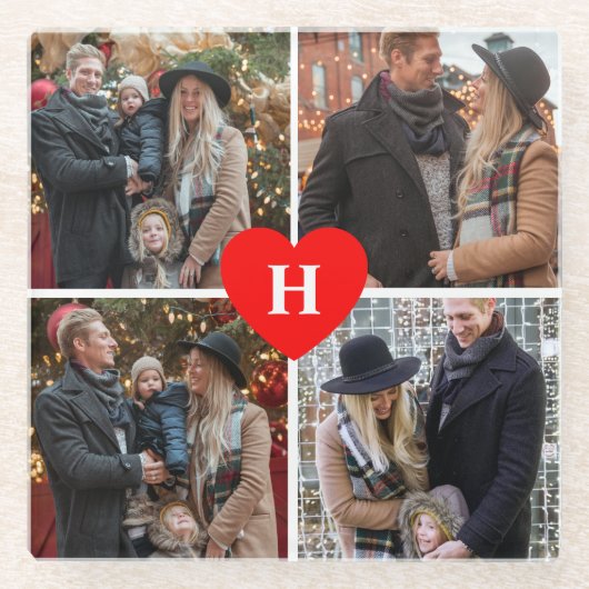 Personalisierten 4 Foto Collage Rotes Herz Mit Mon Glasuntersetzer (Vorderseite)