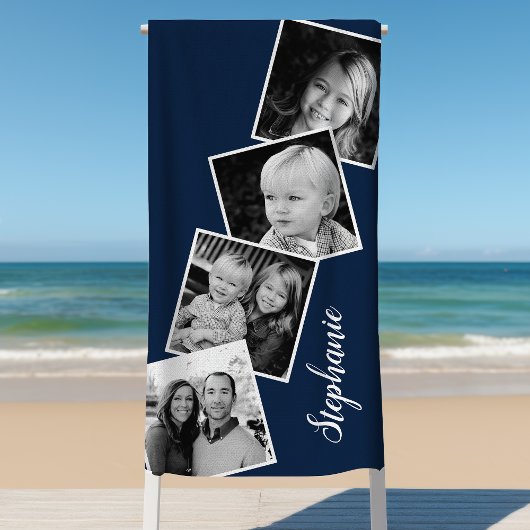 Personalisierten 4-Fotocollage Film Strip Navy Blu Strandtuch