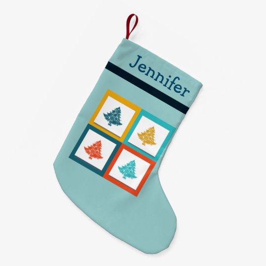 Personalisierten 4 Weihnachtsbaumen Retro-Design Kleiner Weihnachtsstrumpf (Vorderansicht (hängend))