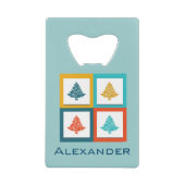 Personalisierten 4 Weihnachtsbaumen Retro-Design Kreditkartenflaschenöffner (Vorderseite)
