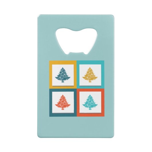 Personalisierten 4 Weihnachtsbaumen Retro-Design Kreditkartenflaschenöffner (Rückseite)