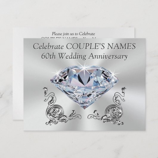 Personalisierten 60. Jubiläum lädt ein, IHREN TEXT Einladungspostkarte (Vorne/Hinten)