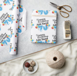 Personalisierten 70. Geburtstag Name Blau hinzufüg Geschenkpapier