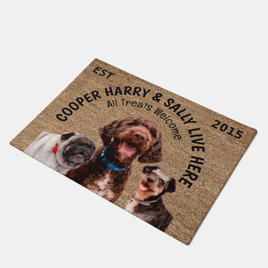 Personalisierten drei Hunde Fußmatte (Schrägansicht)