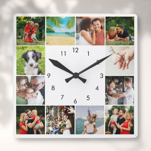 Personalisierten Fotosammlung der 12-Familie Quadratische Wanduhr