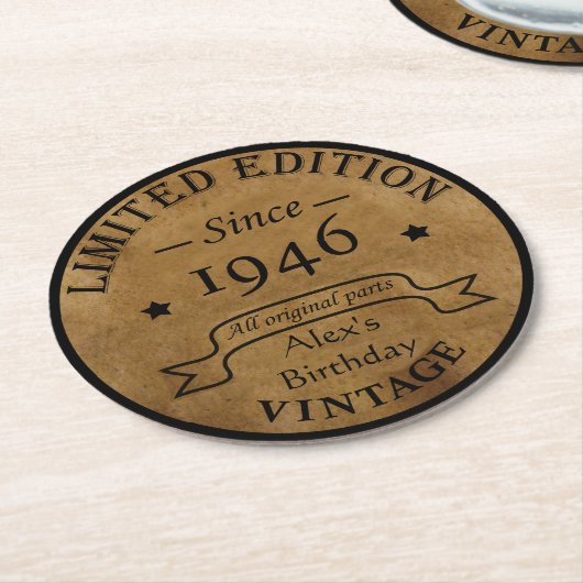 Personalisierten fünfundachtzig Vintager 85. Gebur Runder Pappuntersetzer (Angewinkelt)
