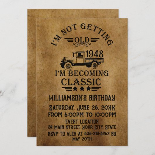 Personalisierten fünfundsiebzig Vintagen 75. Gebur Einladung (Vorne/Hinten)