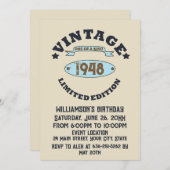 Personalisierten fünfundsiebzig Vintagen 75. Gebur Einladung (Vorne/Hinten)