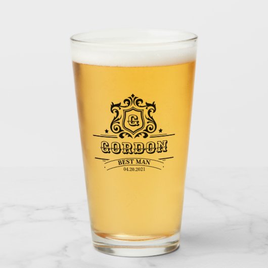 Personalisierten Trauzeuge Bestman Groom Pint Glas (Vorne (Gefüllt))