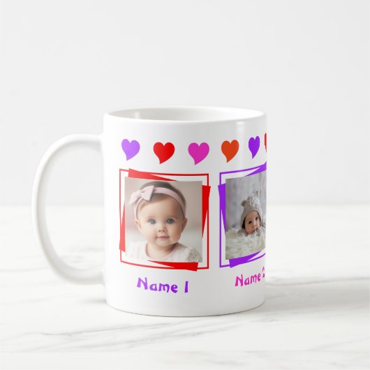 Personalisierten vier Foto, farbenfrohe Herzen, Fa Tasse (Links)