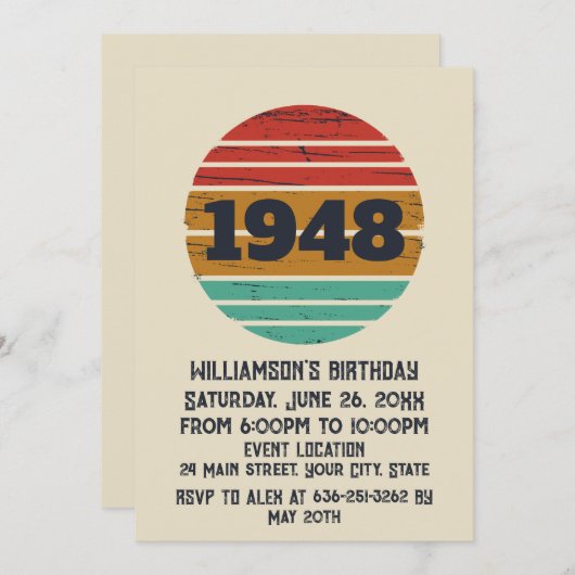 Personalisierten Vintagen 75. Geburtstag Einladung (Vorne/Hinten)