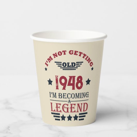 Personalisierten Vintagen 75. Geburtstag Pappbecher (Rückseite)