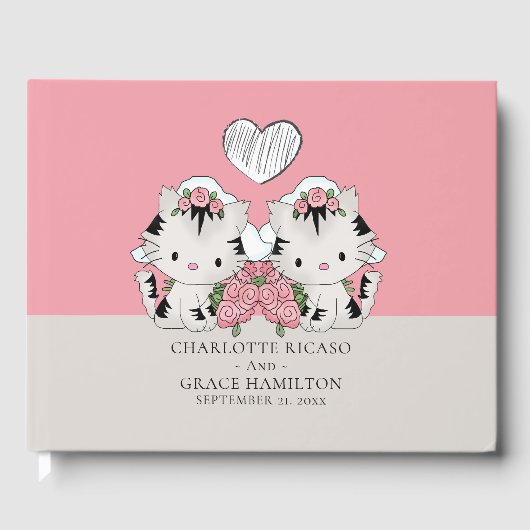 Personalisierten zwei Brides Cat Themed Gay Weddin Gästebuch (Vorderseite)