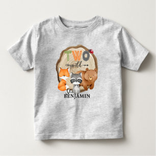 Personalisierten zwei Wild Woodland Animal 2. Gebu Kleinkind T-shirt