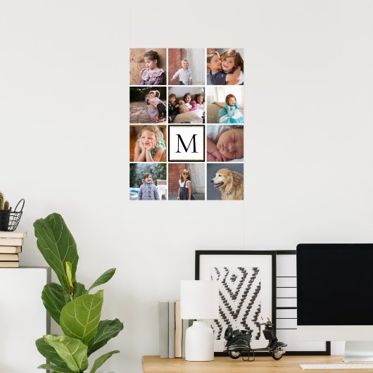 Personalisierten zwölf Foto Collage und Monogramm Poster (Heimbüro)