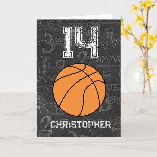 Personalisierter 14. Geburtstag Basketball Karte (Gelbe Blume)