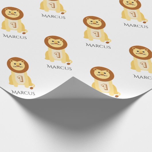 Personalisierter 1. Geburtstagsbaby-Tierlöwe Geschenkpapier (Ecke)