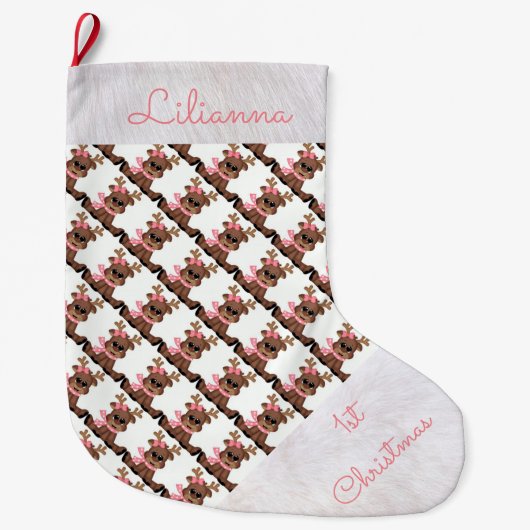 Personalisierter 1. Strumpf/Niedlich Rentier Großer Weihnachtsstrumpf (Vorderseite)