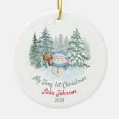 Personalisierter 1. Weihnachtsschneemann mit Foto Keramik Ornament (Vorne)