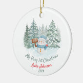 Personalisierter 1. Weihnachtsschneemann mit Foto Keramik Ornament (Links)