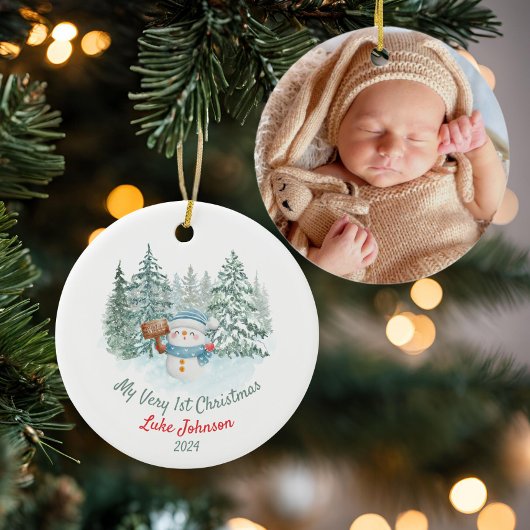 Personalisierter 1. Weihnachtsschneemann mit Foto Keramik Ornament