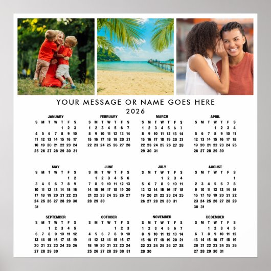 Personalisierter 2026-Kalender 3-Foto-Collage Poster (Vorne)