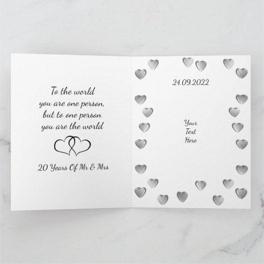 Personalisierter 20. Wedding Anniversary Card Ehem Karte (Innenseite)