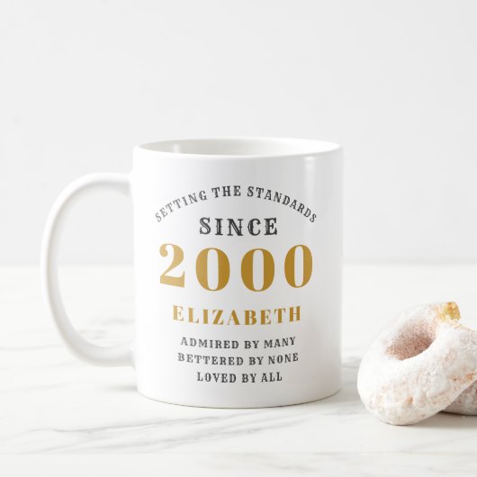 Personalisierter 21. Geburtstag 2000 Eleganter Nam Kaffeetasse (Mit Donut)