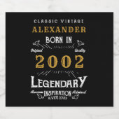 Personalisierter 21. Geburtstag Geboren 2002 Vinta Bierflaschenetikett (Einzelnes Label)