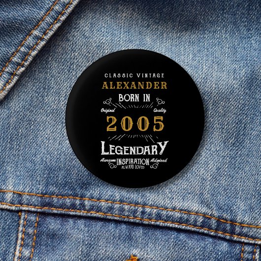 Personalisierter 21. Geburtstag Geboren 2005 Vinta Button