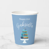 Personalisierter 21. Geburtstag mit Blauer und Gol Pappbecher (Rückseite)