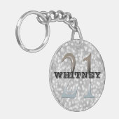 Personalisierter 21. silberner Bokeh Name des Schlüsselanhänger (Vorderseite links)