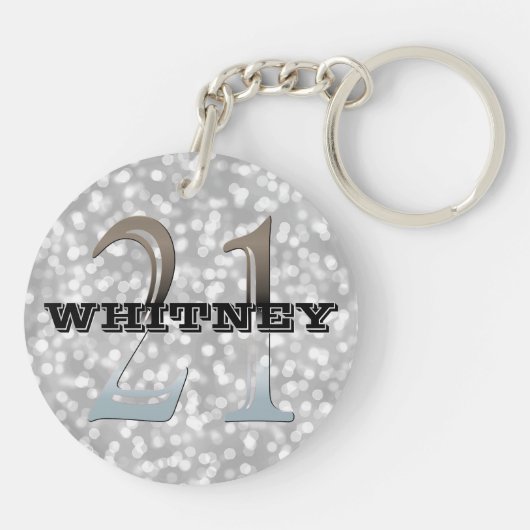 Personalisierter 21. silberner Bokeh Name des Schlüsselanhänger (Rückseite)