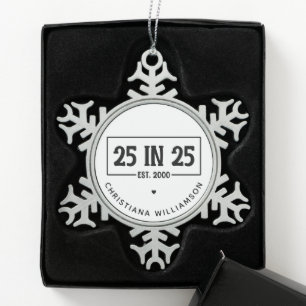 Personalisierter 25. Geburtstag in 2025 25 in 25 Schneeflocken Zinn-Ornament