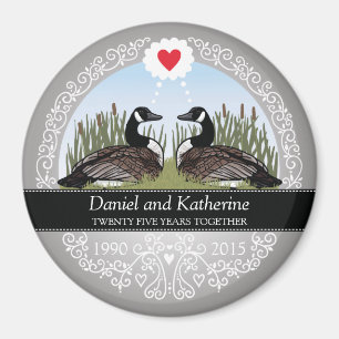 Personalisierter 25. Hochzeits-Jahrestag, Gänse Magnet