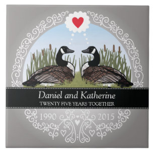 Personalisierter 25. Hochzeitstag, Gänse Fliese