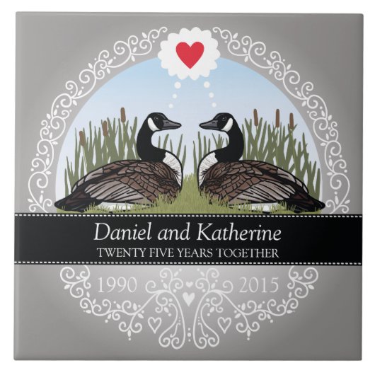 Personalisierter 25. Hochzeitstag, Gänse Fliese (Vorderseite)