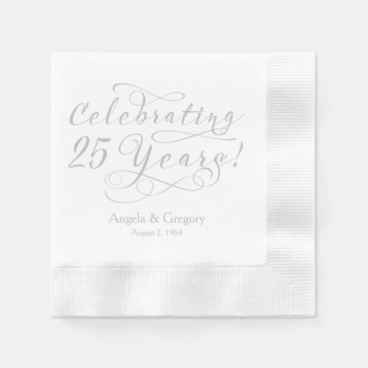 Personalisierter 25. Hochzeitstag Silber White Serviette (Vorderseite)