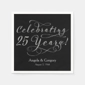 Personalisierter 25. Hochzeitstag Silberschwarz Serviette (Vorderseite)