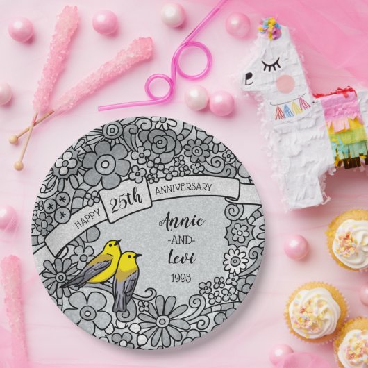 Personalisierter 25. Jahrestag, silberne Pappteller (Party)