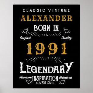 Personalisierter 30. Geburtstag Geboren 1991 Vinta Poster
