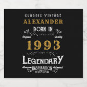 Personalisierter 30. Geburtstag Geboren 1993 Vinta Bierflaschenetikett (Einzelnes Label)