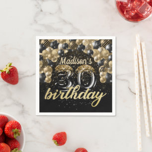 Personalisierter 30. Geburtstag Schwarzer Goldball Serviette