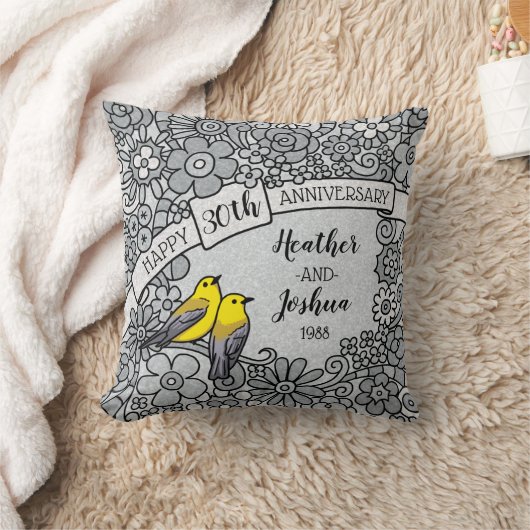 Personalisierter 30. Jahrestag, Blumenvögel Kissen (Decke)