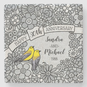 Personalisierter 30. Jahrestag, mit Blumen und Steinuntersetzer