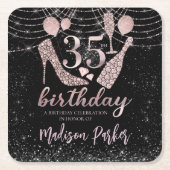 Personalisierter 35. Geburtstag Rosa Schwarzer Gli Rechteckiger Pappuntersetzer (Vorderseite)