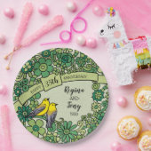 Personalisierter 35. Jahrestag, Jade-Blumenvögel Pappteller (Party)