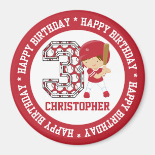 Personalisierter 3. Geburtstag Baseball Batter Red Magnet